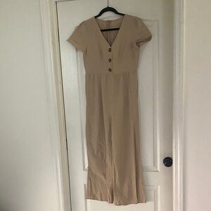 SHEIN Tan V-Neck Maxi jumpsuit with Buttons